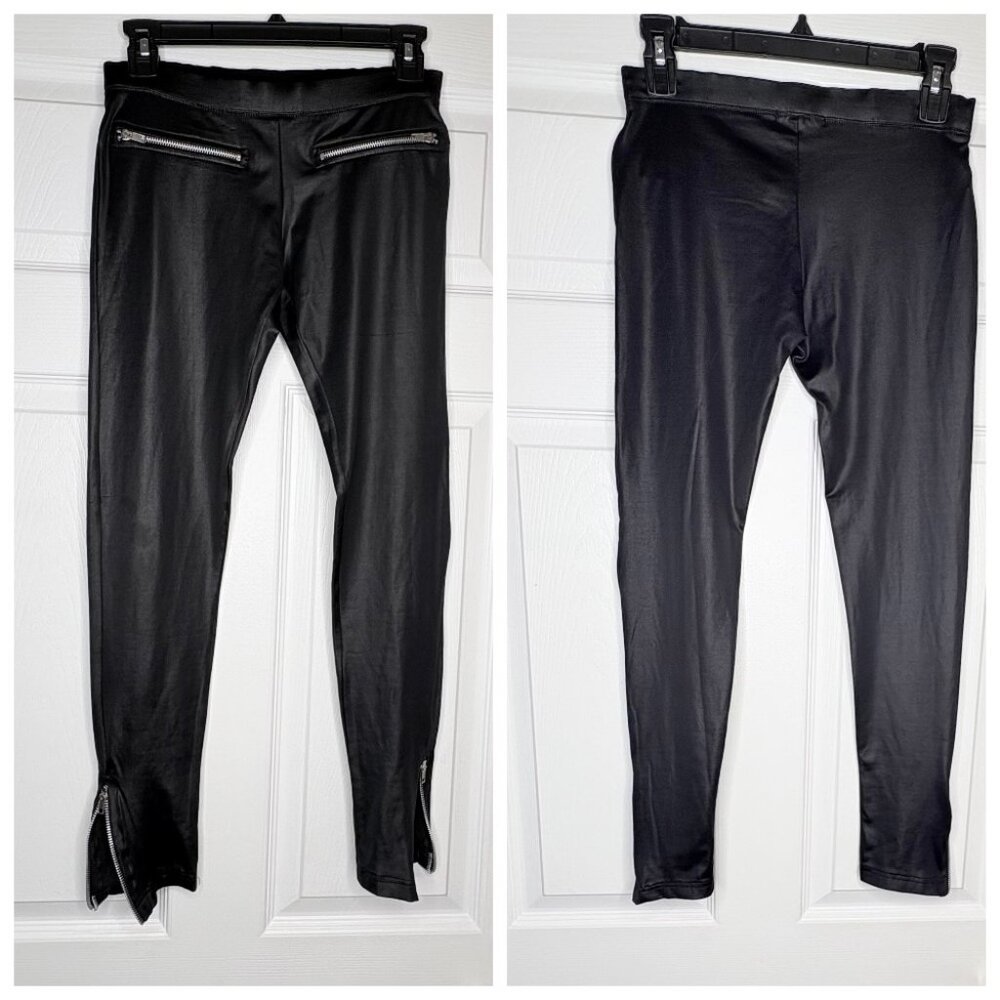 Xdye Pull&Bear Faux Leather Look Moto Leggings Ankle Zip Black XS S